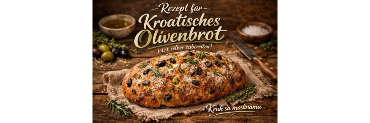 Kroatisches Olivenbrot Kruh sa maslinama - Backrezept für Kroatisches Olivenbrot Kruh sa maslinama