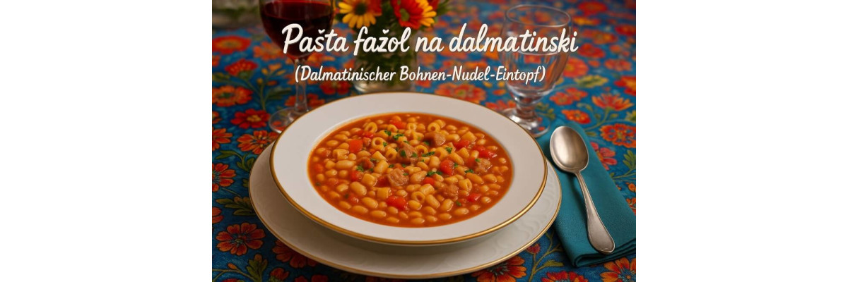 Pašta fažol na dalmatinski – Dalmatinischer Bohnen-Nudel-Eintopf - Pašta fažol na dalmatinski – Traditioneller dalmatinischer Bohnen-Nudel-Eintopf