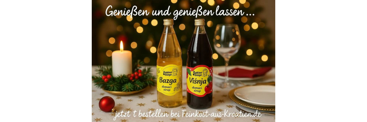 Natürlicher Genuss im Glas – Bakino Blago Fruchtsirup Holunder &amp; Kirsch - Bakino Blago Fruchtsirup Holunder &amp; Kirsch – Natürlicher Genuss für Getränke &amp; Desserts