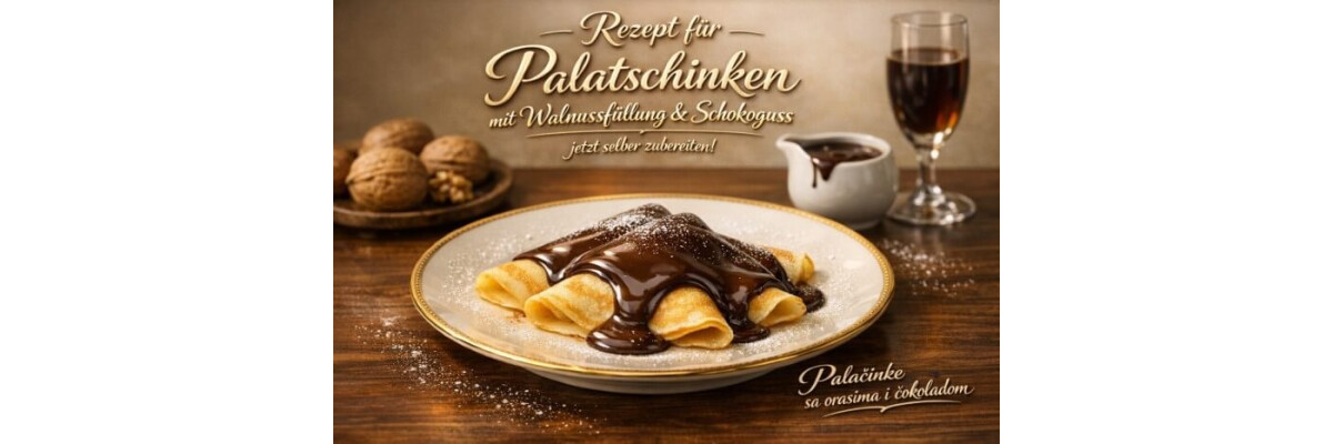 Palatschinken mit Walnussfüllung &amp; Schokoguss – Palačinke sa orasima i čokoladom - Palatschinken mit Walnussfüllung &amp; Schokoguss – Kroatisches Dessert