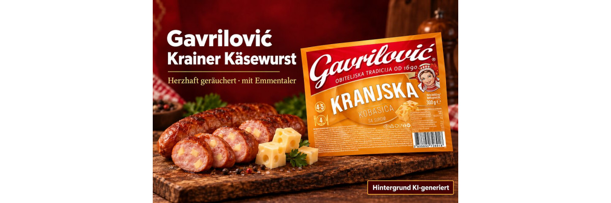 Neu im Shop: Gavrilović Krainer Käsewurst mit Emmentaler - Gavrilović Krainer Käsewurst mit Emmentaler