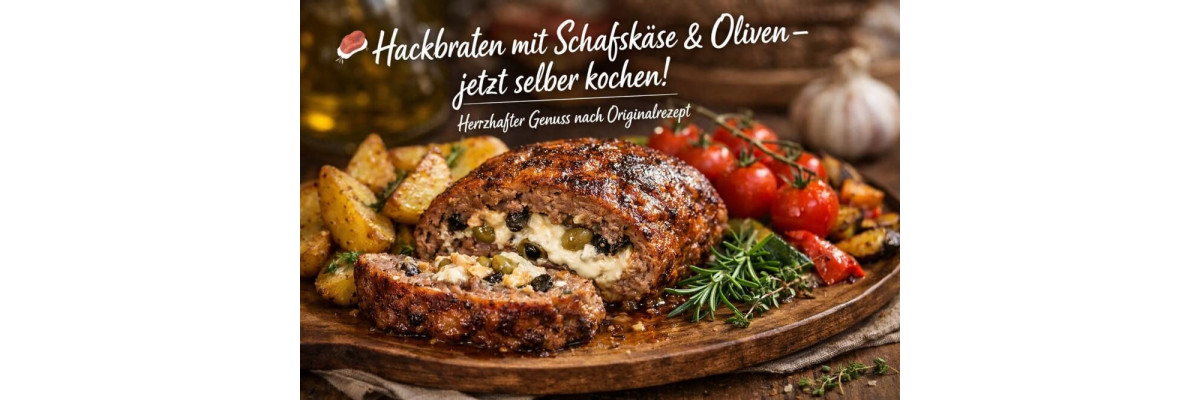 Hackbraten gefüllt mit Schafskäse und Oliven - Hackbraten mit Schafskäse und Oliven – mediterran