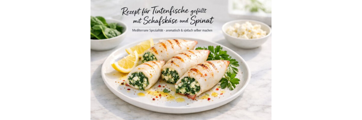 Rezept für Calamari gefüllt mit Schafskäse und Spinat - Calamari Tintenfische gefüllt mit Schafskäse und Spinat