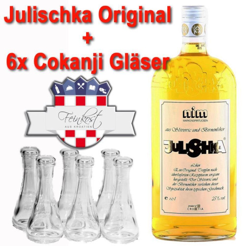 Julischka Nim 25%vol. (Birnenlikör & Sljivovica sliwovitz) Mix 1L +6 Cokanji Gläser