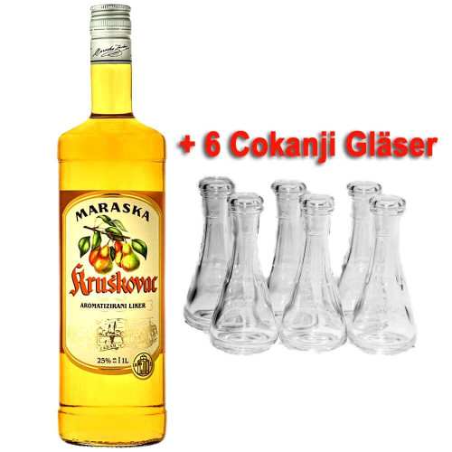 Kruskovac Birnenlikör 25%vol. Maraska 1,0L +6 Cokanji Gläser