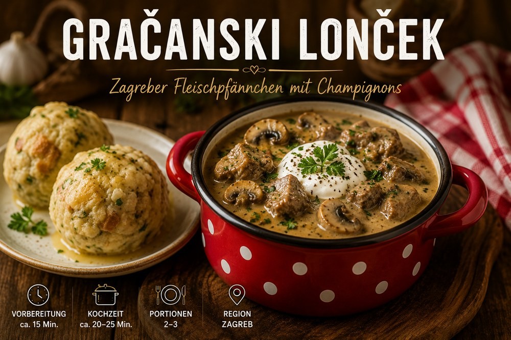 Gračanski lonček – Zagreber Fleischpfännchen mit Champignons