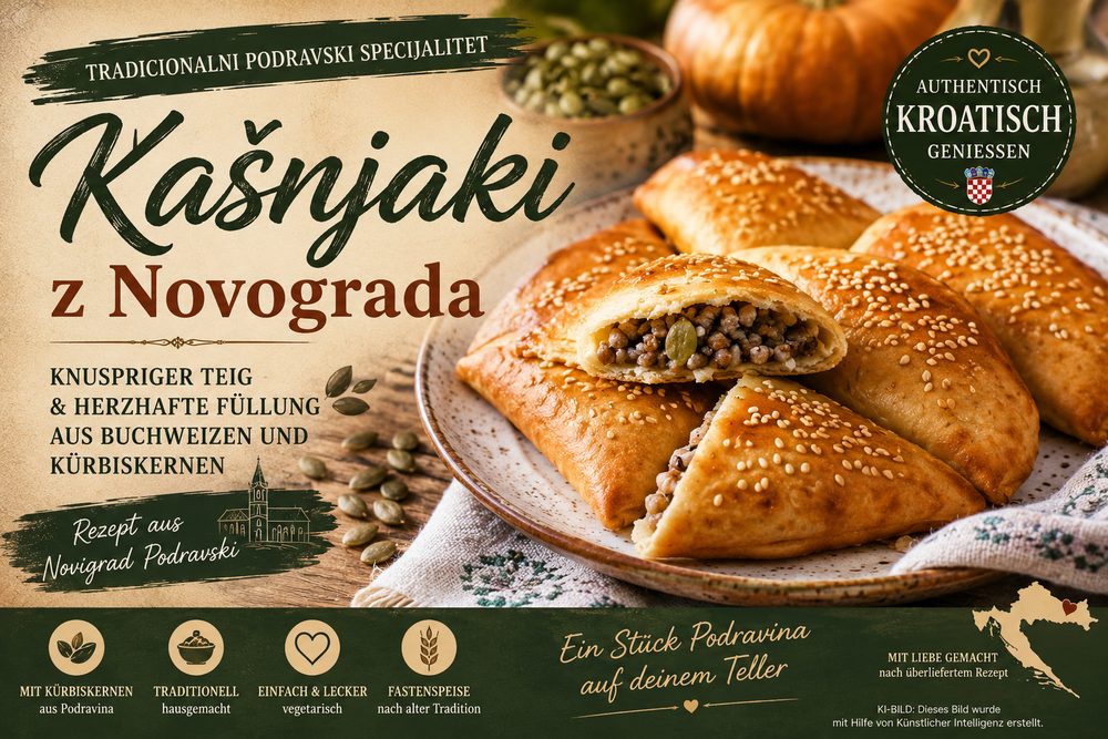 Kašnjaki z Novogagrada – kroatische Buchweizenstrudel mit Kürbiskernöl