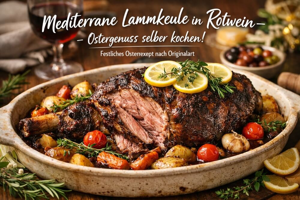 Osterrezept für Mediterrane Lammkeule in Rotwein