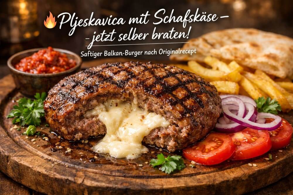Rezept für Pljeskavica mit Schafskäse Füllung