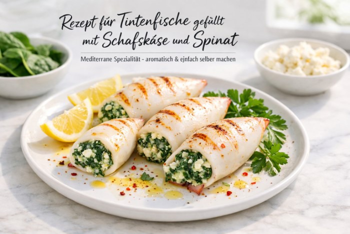 Calamari gefüllt mit Schafskäse und Spinat