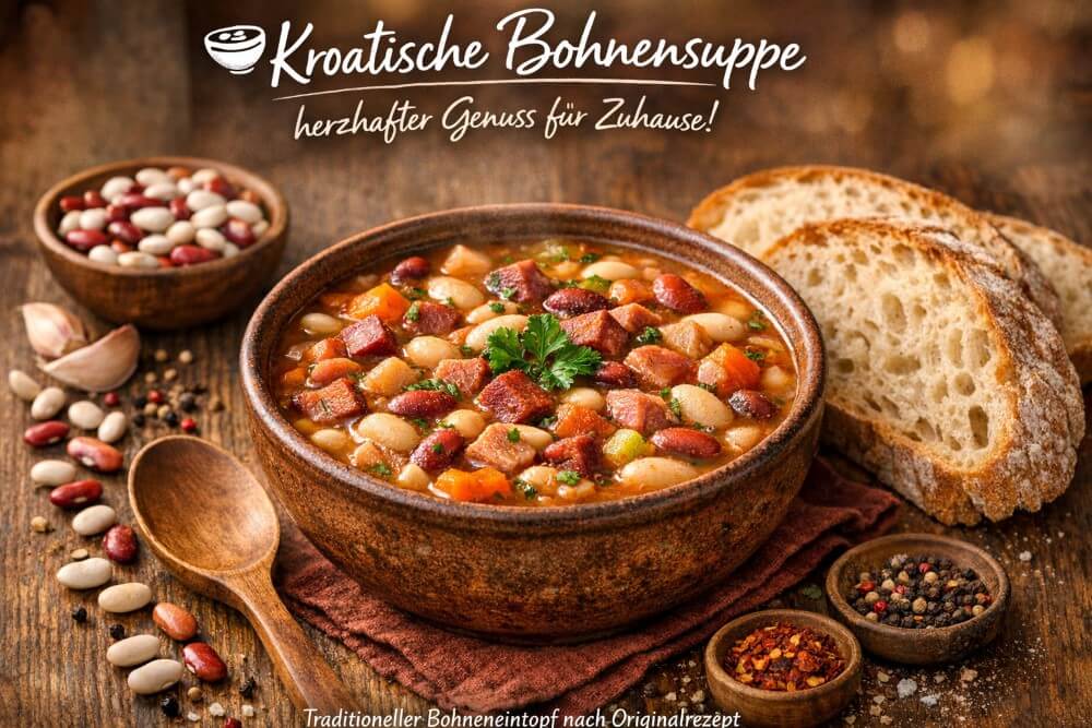 Hausgemachte kroatische Bohnensuppe in einer Schüssel serviert