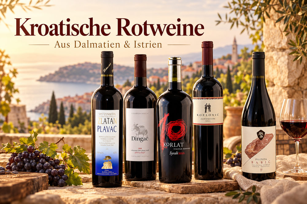 Kroatische Rotweine aus Dalmatien und Istrien – Zlatan Plavac, Dingač, Korlat Syrah, Kozlović Teran und Piližota Babić