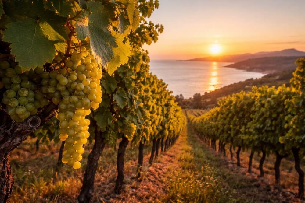 Kroatischer Weinberg bei Sonnenuntergang