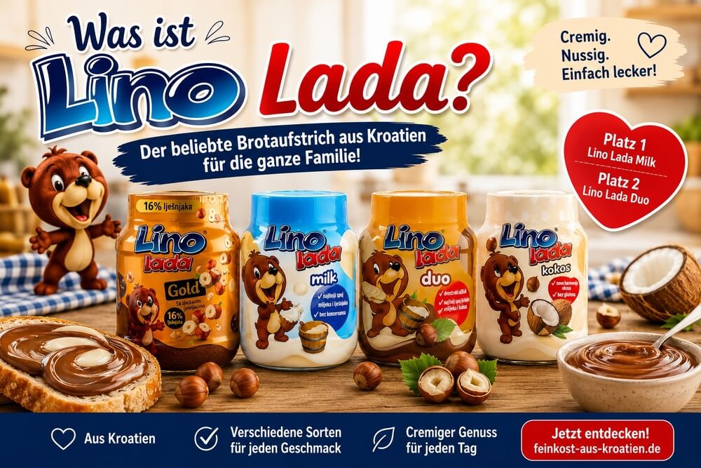 Lino Lada Brotaufstriche aus Kroatien in mehreren Sorten auf einem Frühstückstisch
